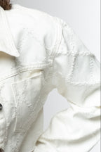 White Textured Cropped Denim Jacket