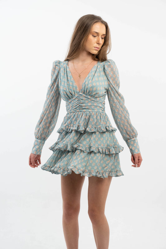 Blue Floral Tiered Dress